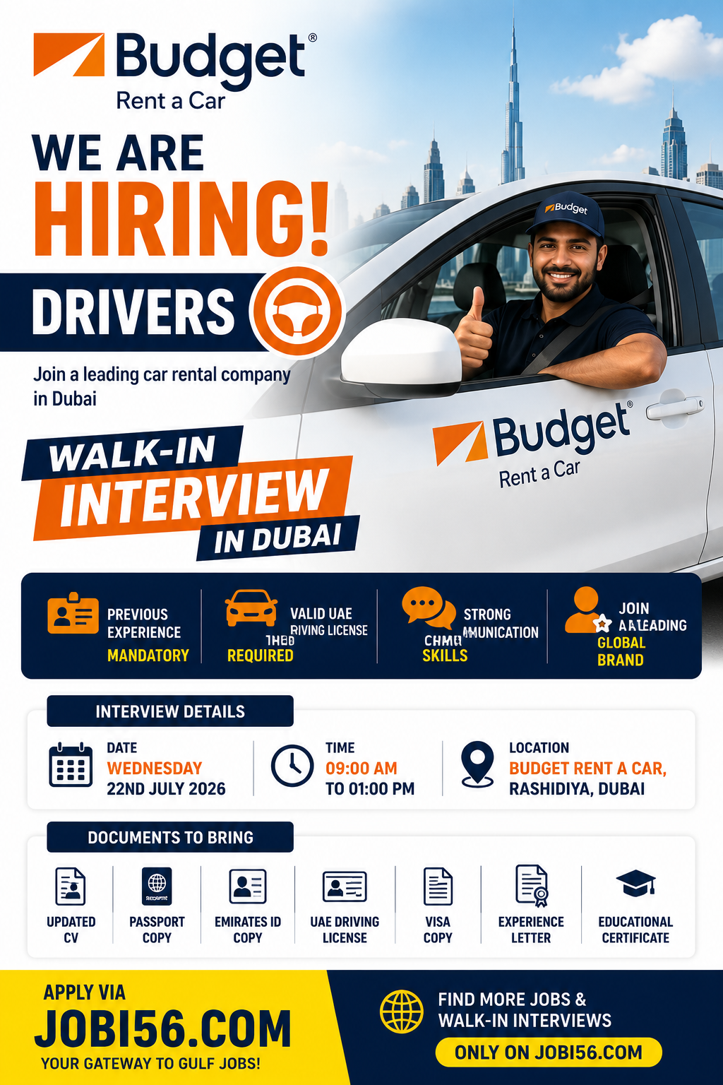 Official Job Advertisement - Budget Rent a Car Careers Dubai 2026 | Walk in Interview for Drivers