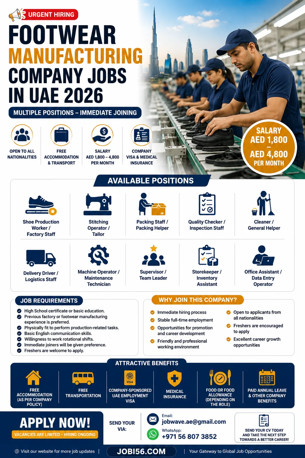 Official Job Advertisement - Footwear Manufacturing Company Jobs in UAE 2026 – Multiple Vacancies