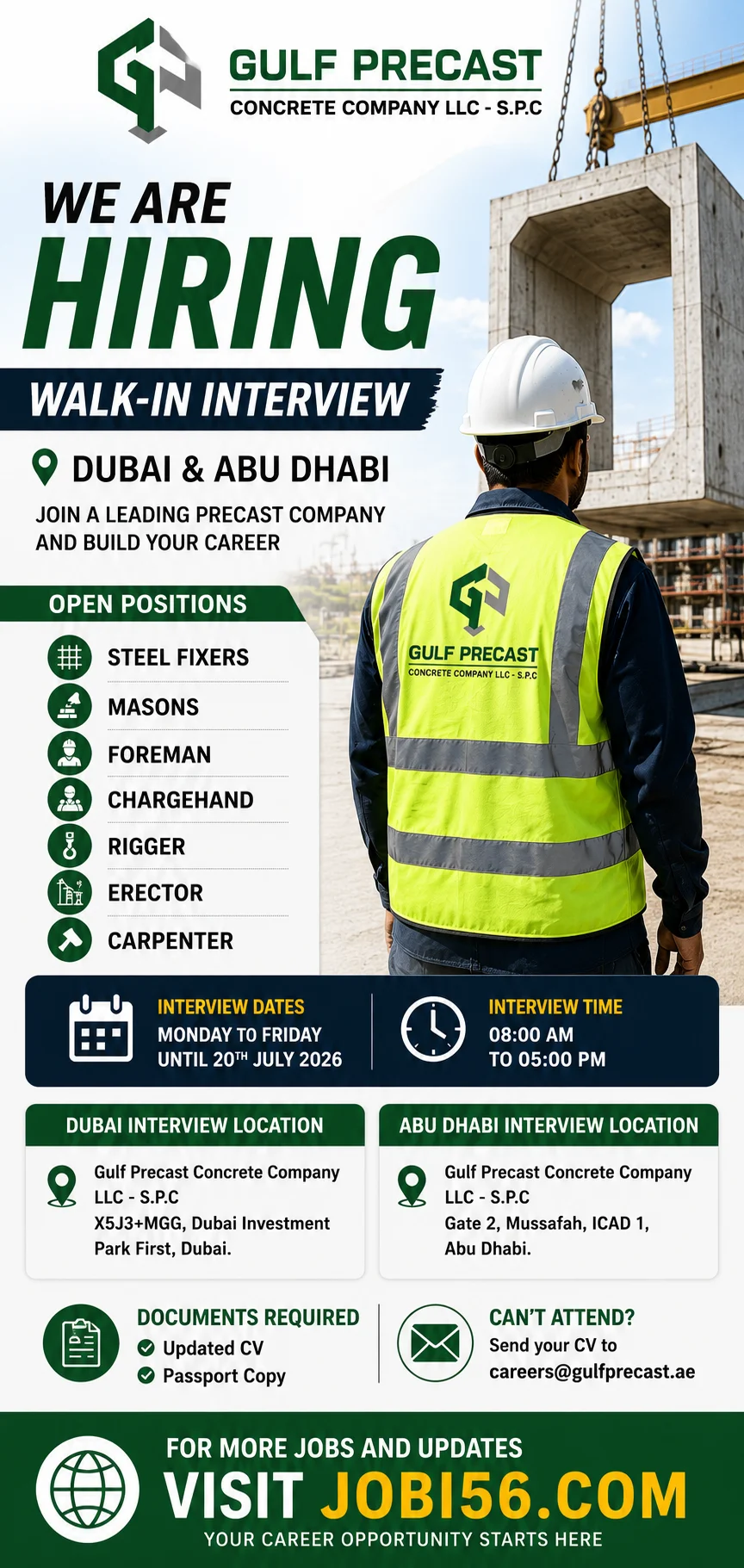 Official Job Advertisement - Gulf Precast Careers 2026 – Walk-in Interview for Construction Staff
