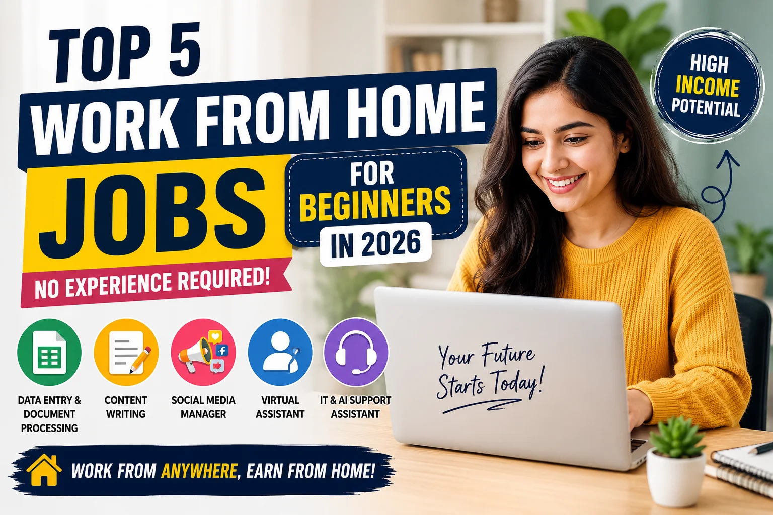 Top 5 Work From Home Jobs for Beginners in 2026 (No Experience Needed)