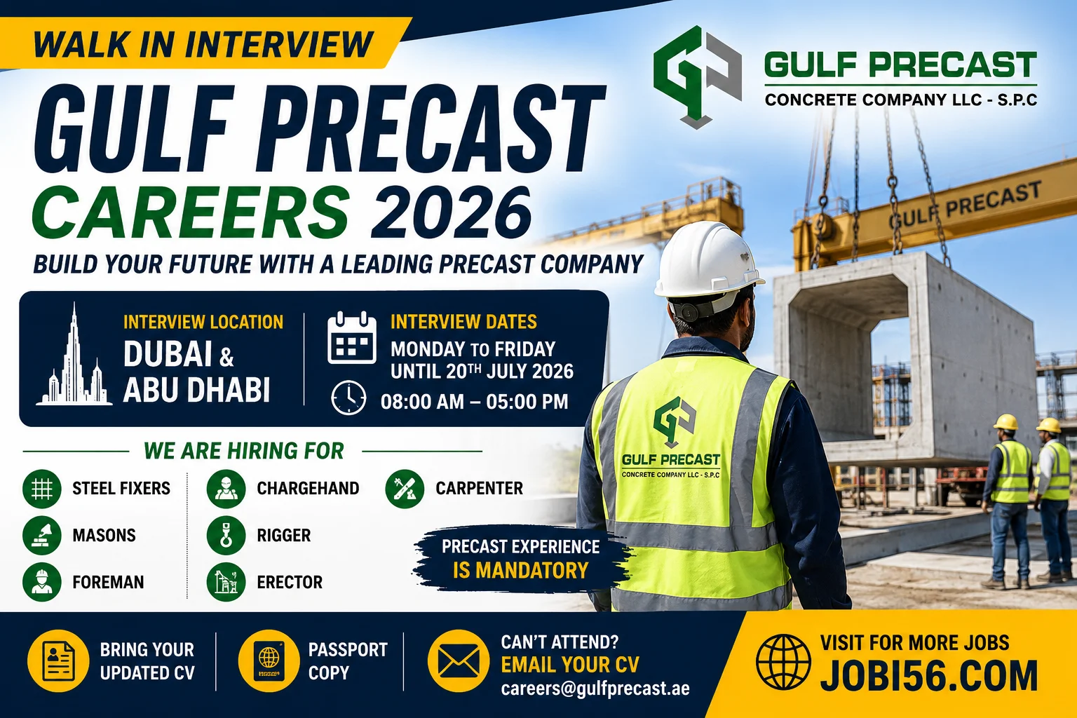Gulf Precast Careers 2026 Walk in Interview in Dubai & Abu Dhabi – Apply Now