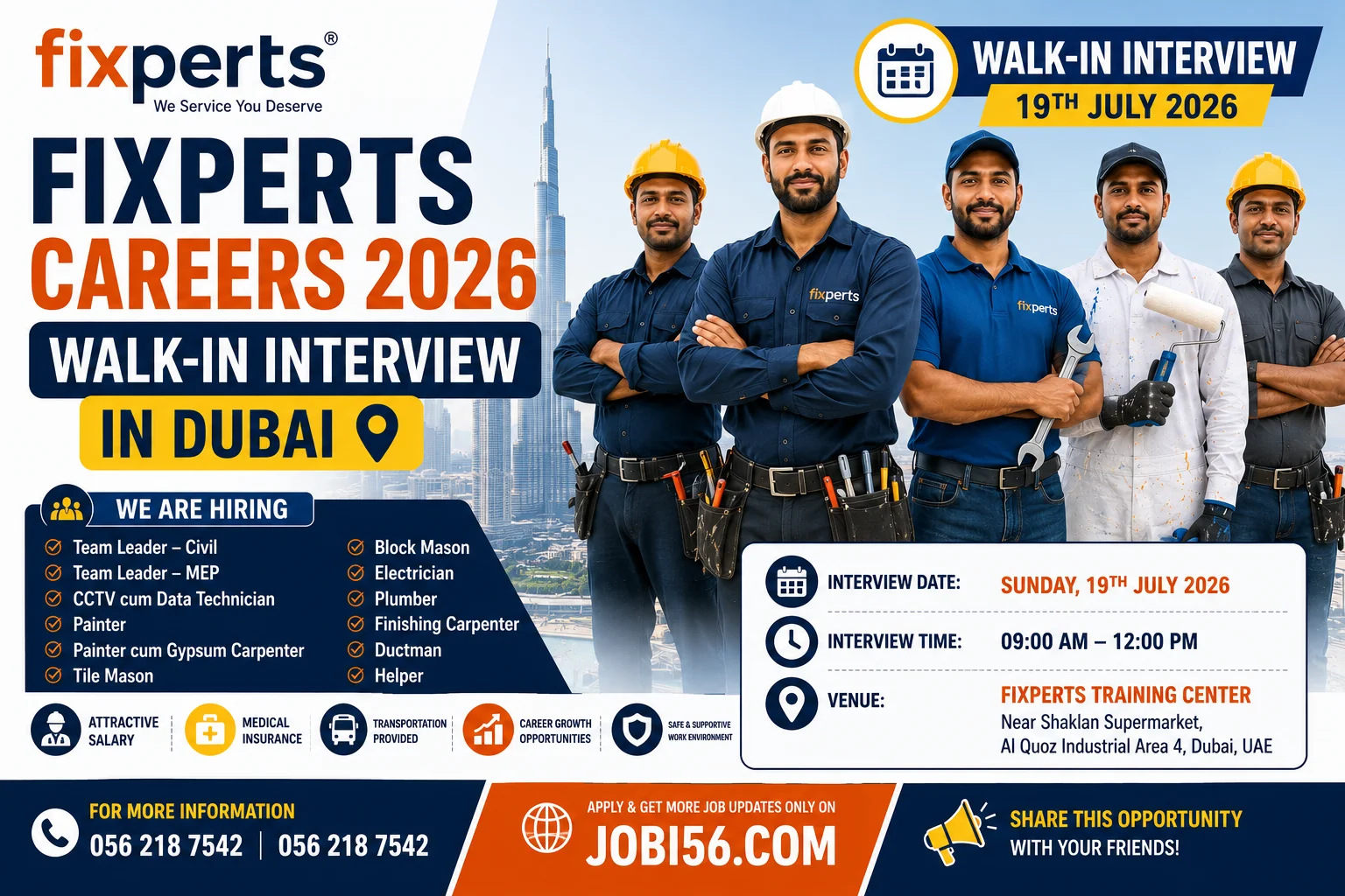 Fixperts Careers 2026 in Dubai | Walk-in Interview for Electricians, Plumbers & More