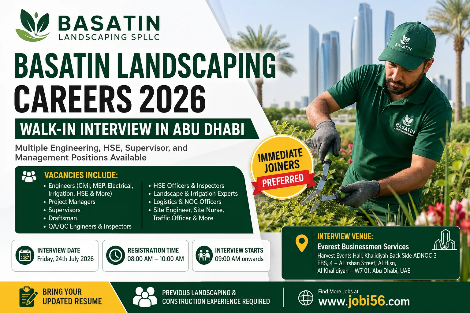 Basatin Landscaping Careers 2026 Walk-in Interview in Abu Dhabi | Jobi56