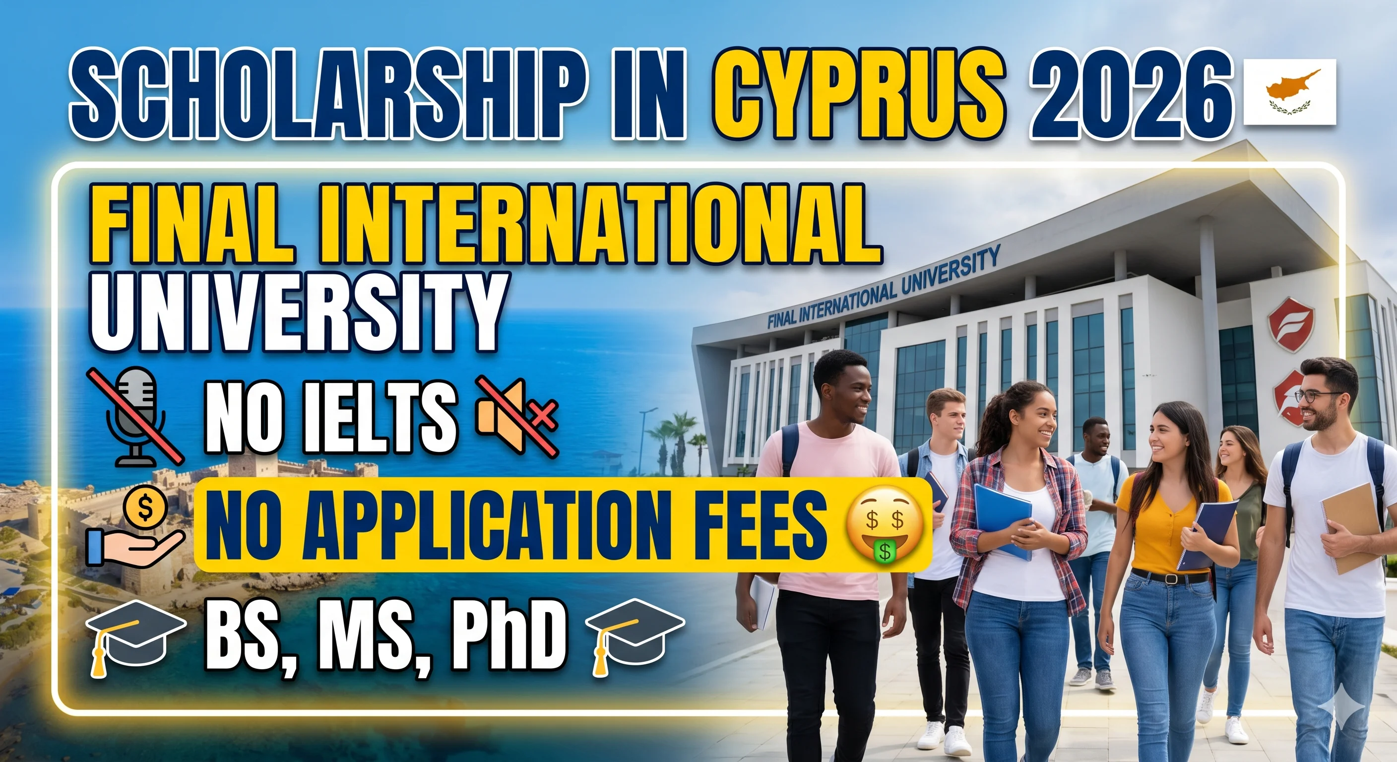 Scholarship in Cyprus 2026🇨🇾|Final International University|No IELTS🔇|No Application Fees🤑|BS,MS,PhD 