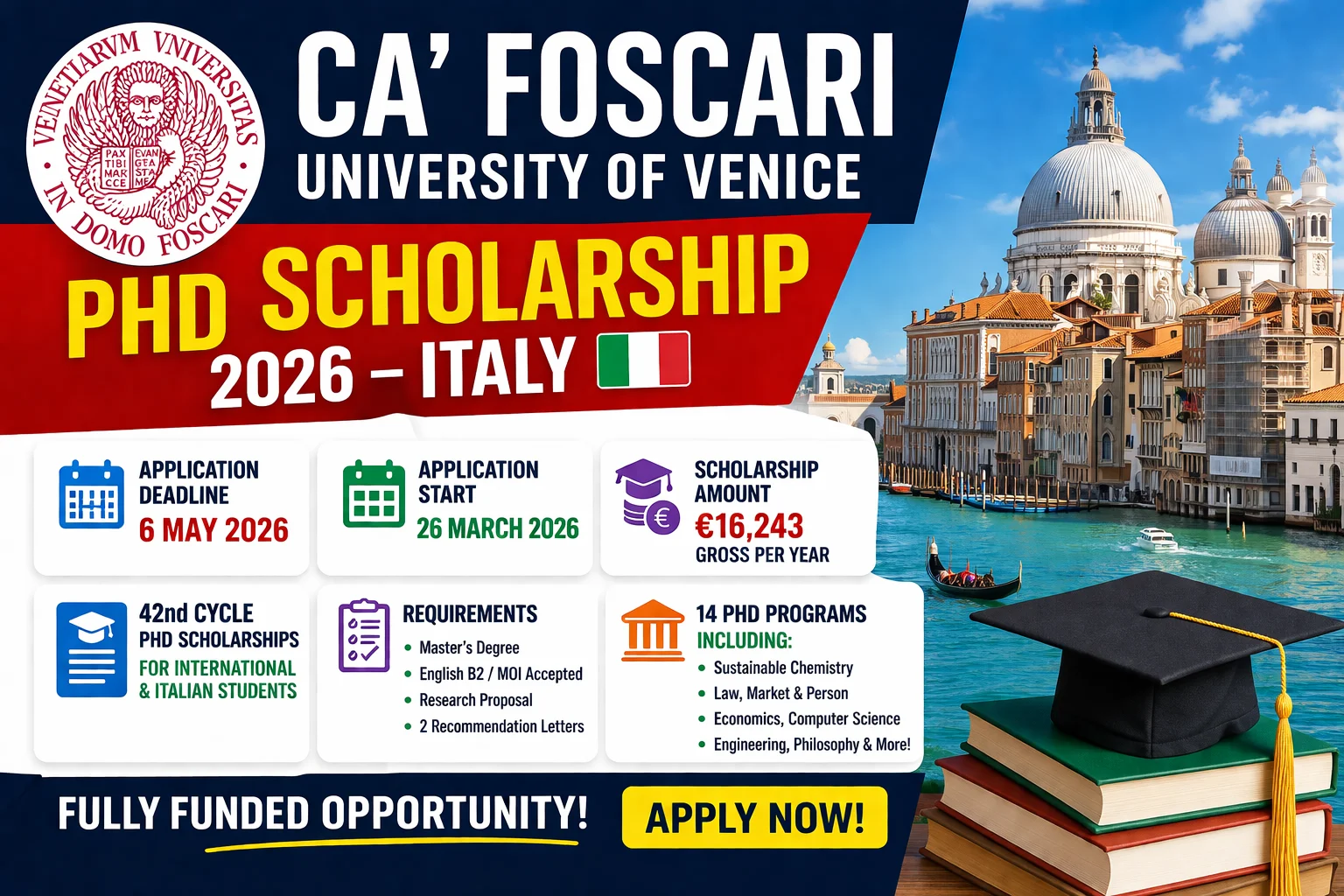 Ca’ Foscari University PhD Scholarship 2026 in Italy (Fully Funded) – Apply Now